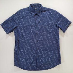 Uniqlo Shirt Men Large Navy Blue Regular Fit Short Sleeve Casual Button Up